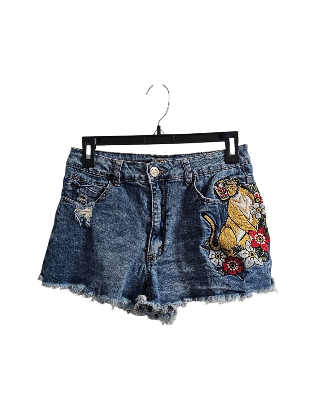 1st Kiss Embroidered Tiger Jean Shorts Size 11 Cutoff Distressed Y2K Ed Hardy